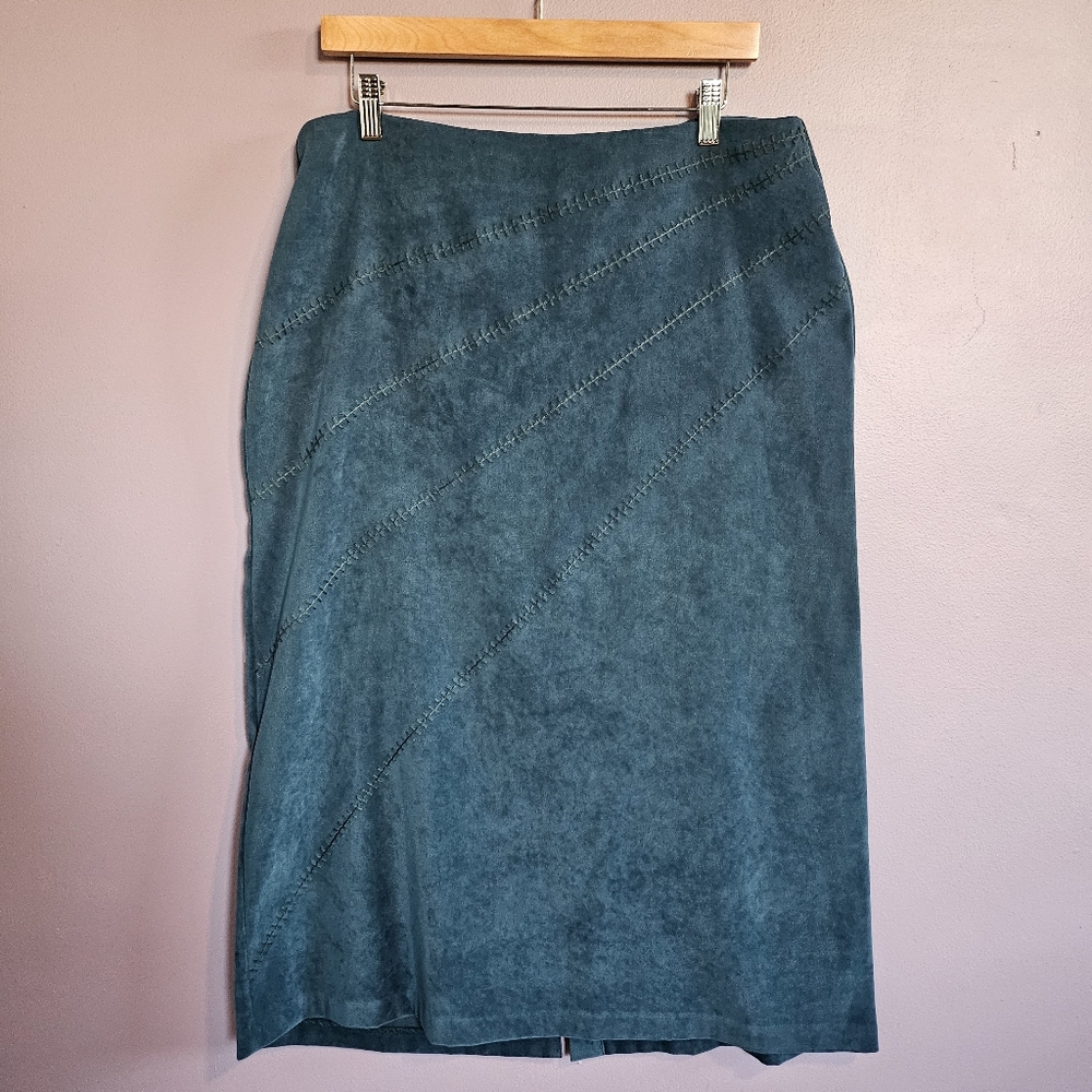 Norton McNaughton Petites Vintage Retro Southwestern Turquoise Faux Suede Skirt